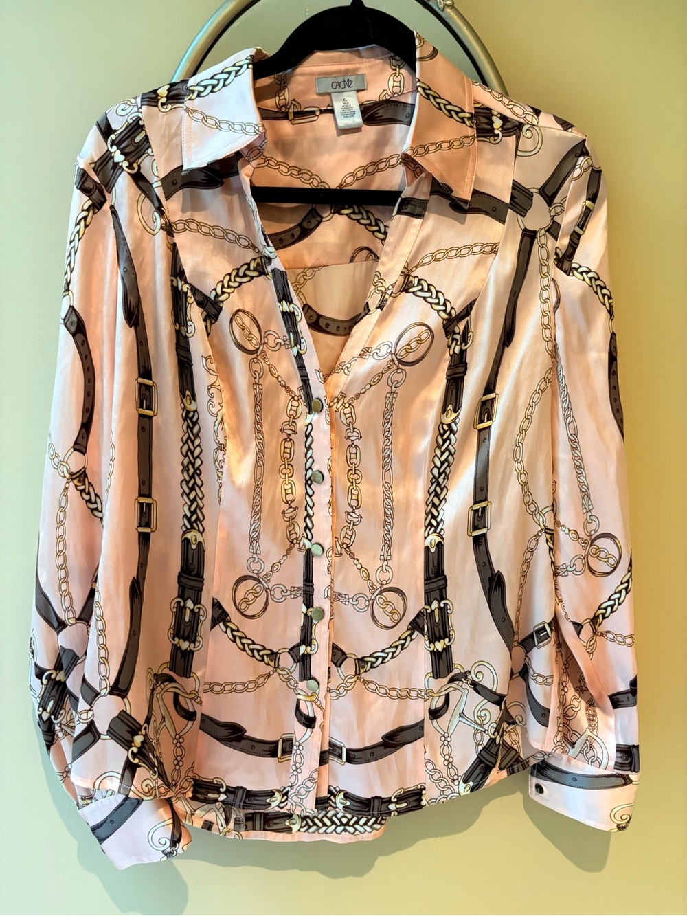 Incredible Cache Pink Brown Equestrian Silk Shirt Bridles Versace Vibes XL
